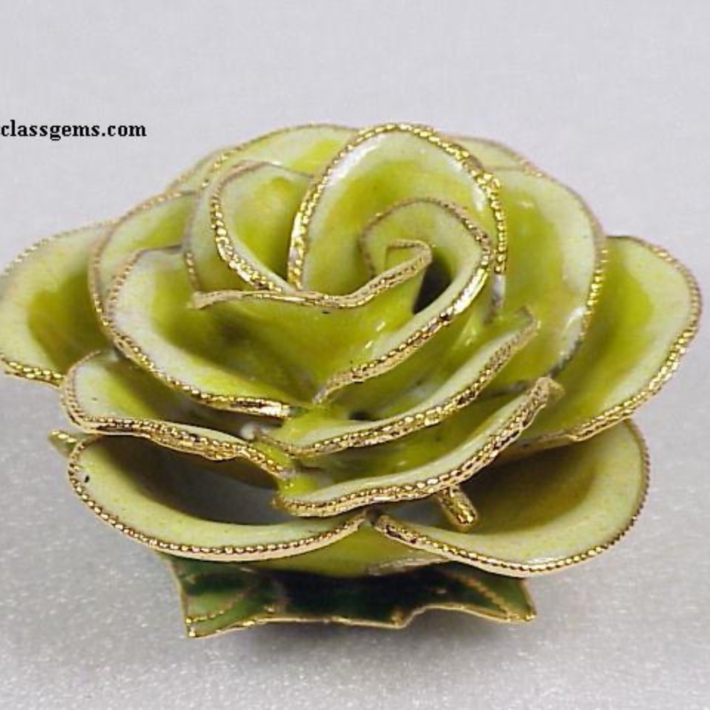 FINAL SALE PRICE NYCO International Cloisonne Rose Shaped Box in Yellow